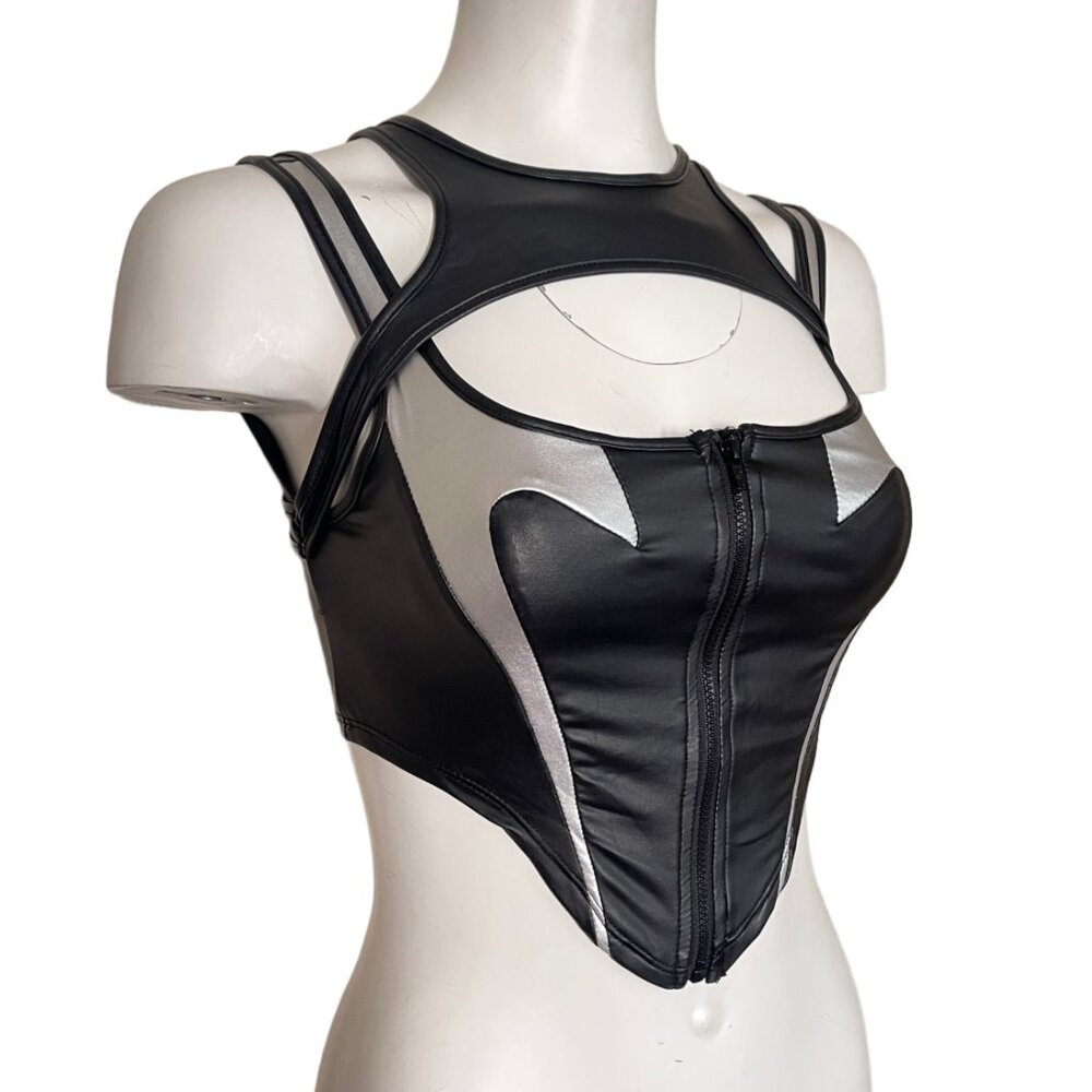NWT Shein Reflective Sexy Zipp crop Corset Top Rave Club Festival - Picture 1 of 9